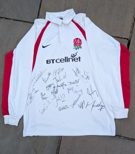 Signed England Rugby Shirt 99-03 Men Large World Cup Winners Wilkinson Dallaglio