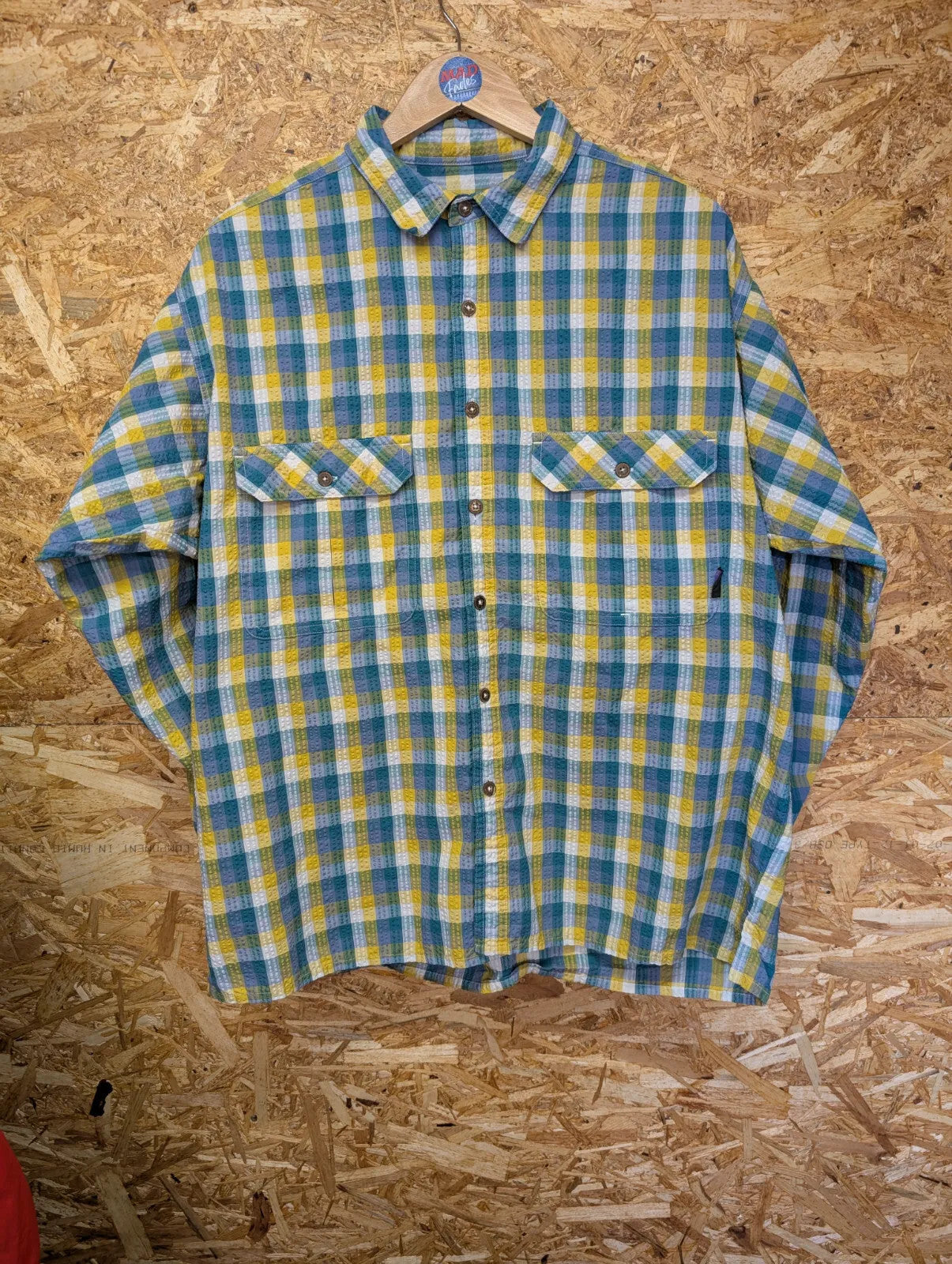 Vintage Patagonia Pocket Shirt Large Blue Yellow Plaid Check Lightweight L/S 90s