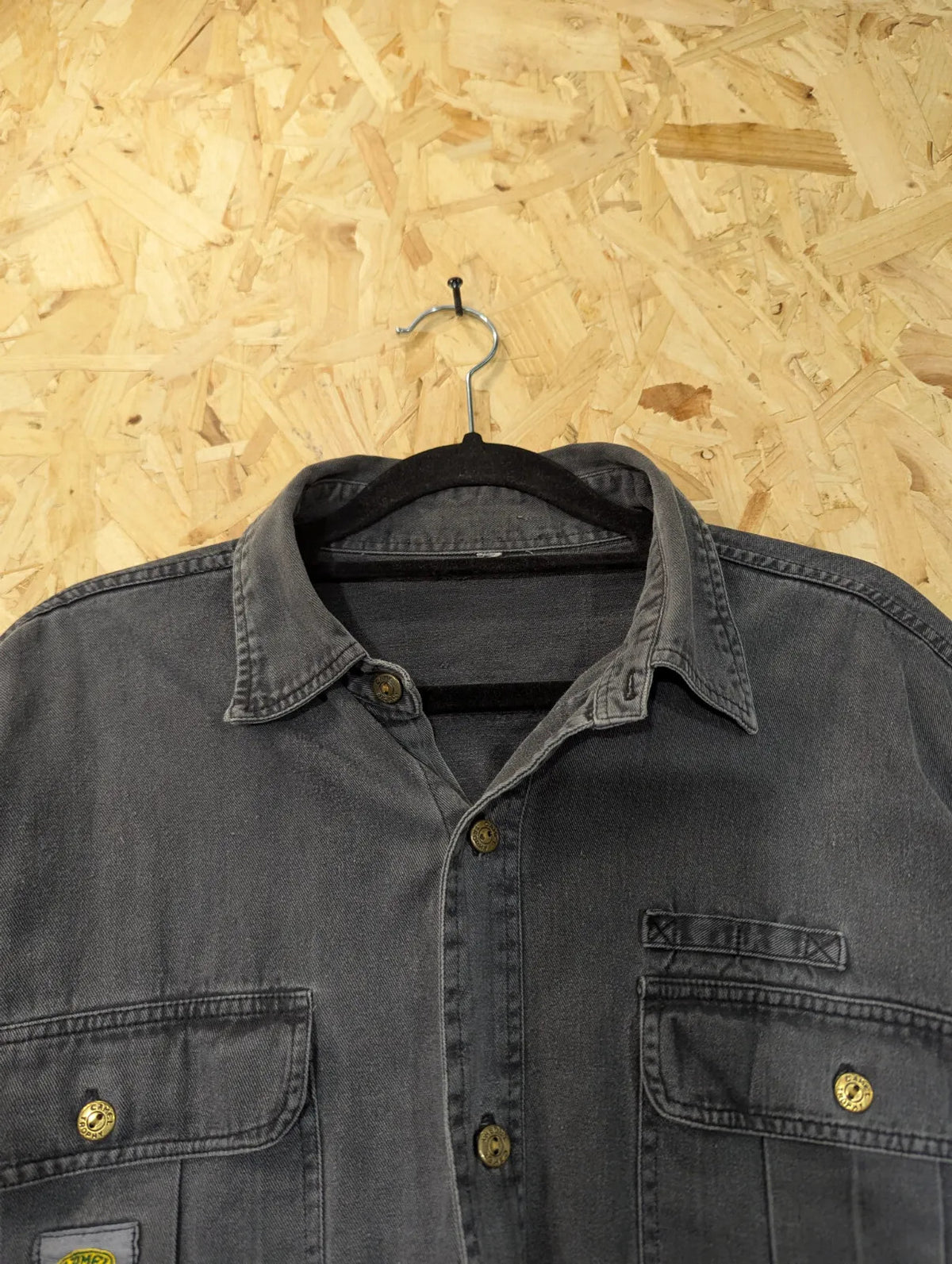 Vintage Camel Overshirt Mens XL Grey Canvas Button Workwear Utility Workwear 80s