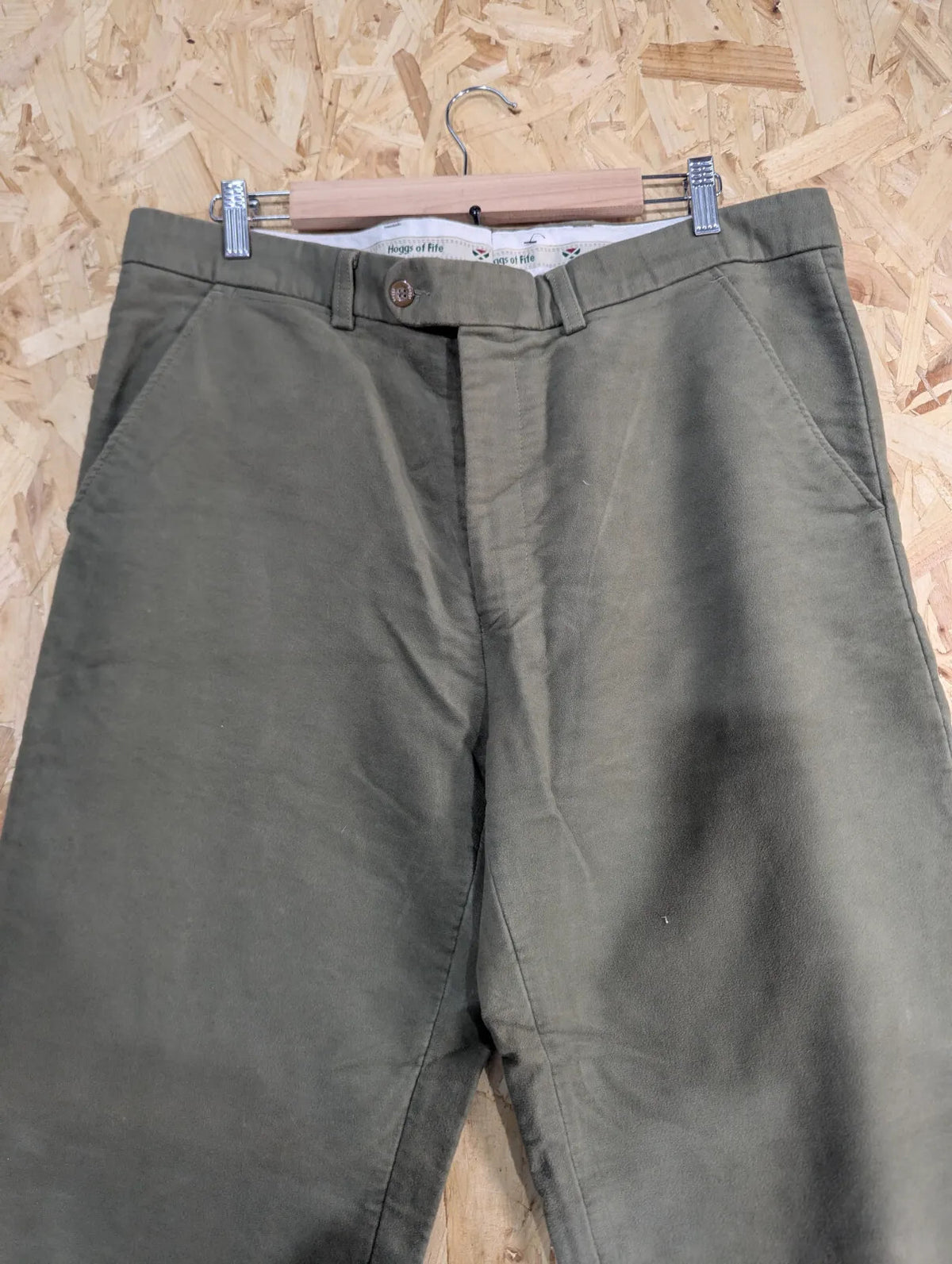 Hoggs Of Fife Chinos Mens W38 L33 Khaki Green Moleskin Straight Leg Trousers