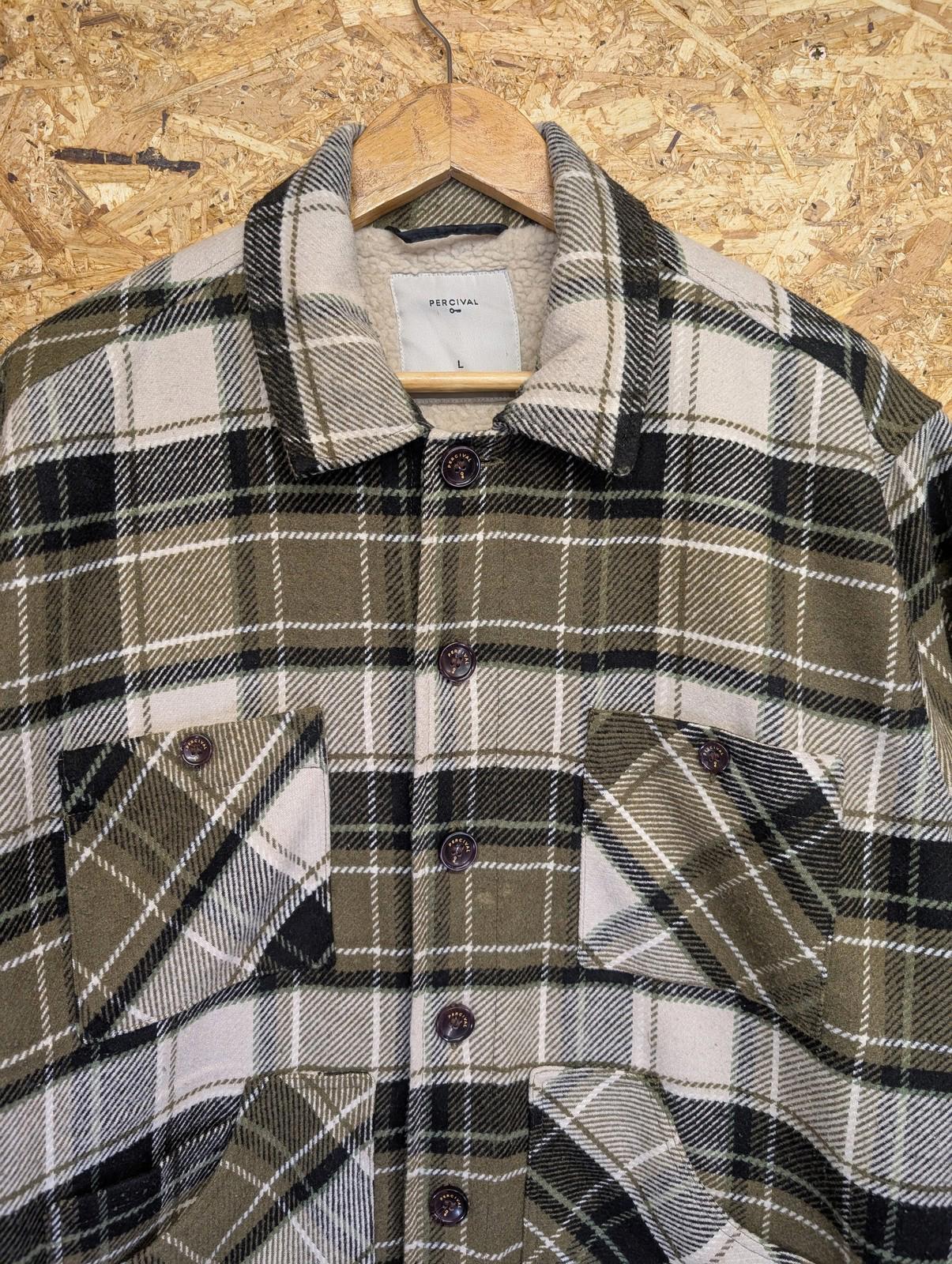 Percival Check Shirt Jacket Large Men Button-Up Warm Fleece Lined Green Plaid