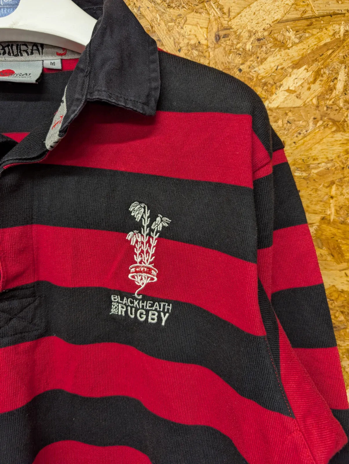 Blackheath Rugby Club Shirt Medium 14/15 Home Red Cotton Stripe L/S Embroidered