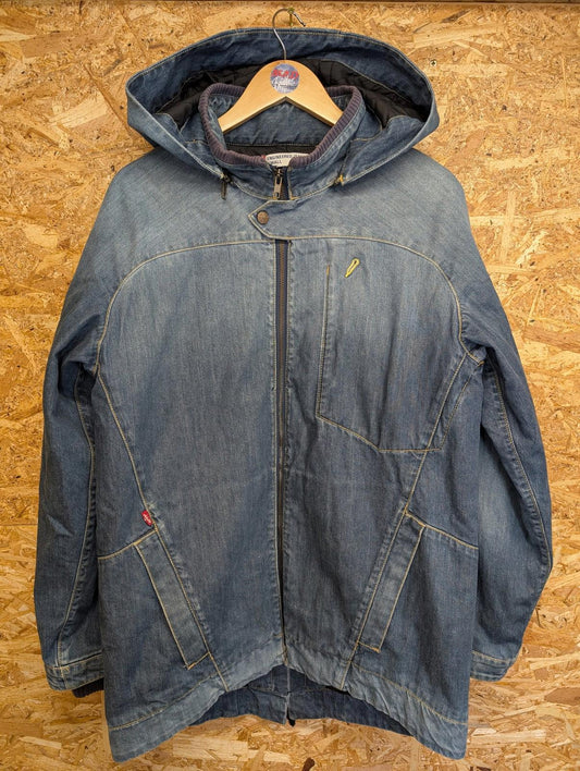 Levis Engineered Jacket Small Men Denim Hooded Blue Padded Jean Vintage Y2K