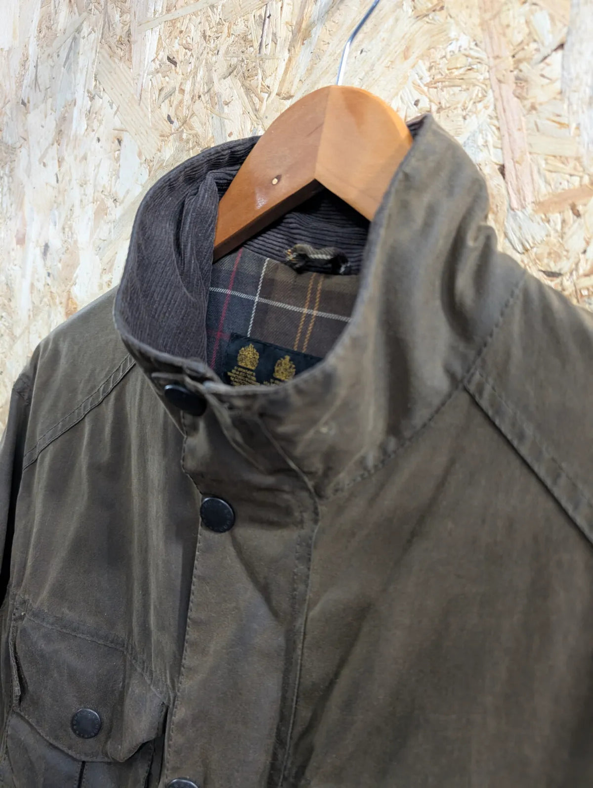 Barbour New Utility Wax Jacket Mens Small Olive Green A416 Cord Collar England