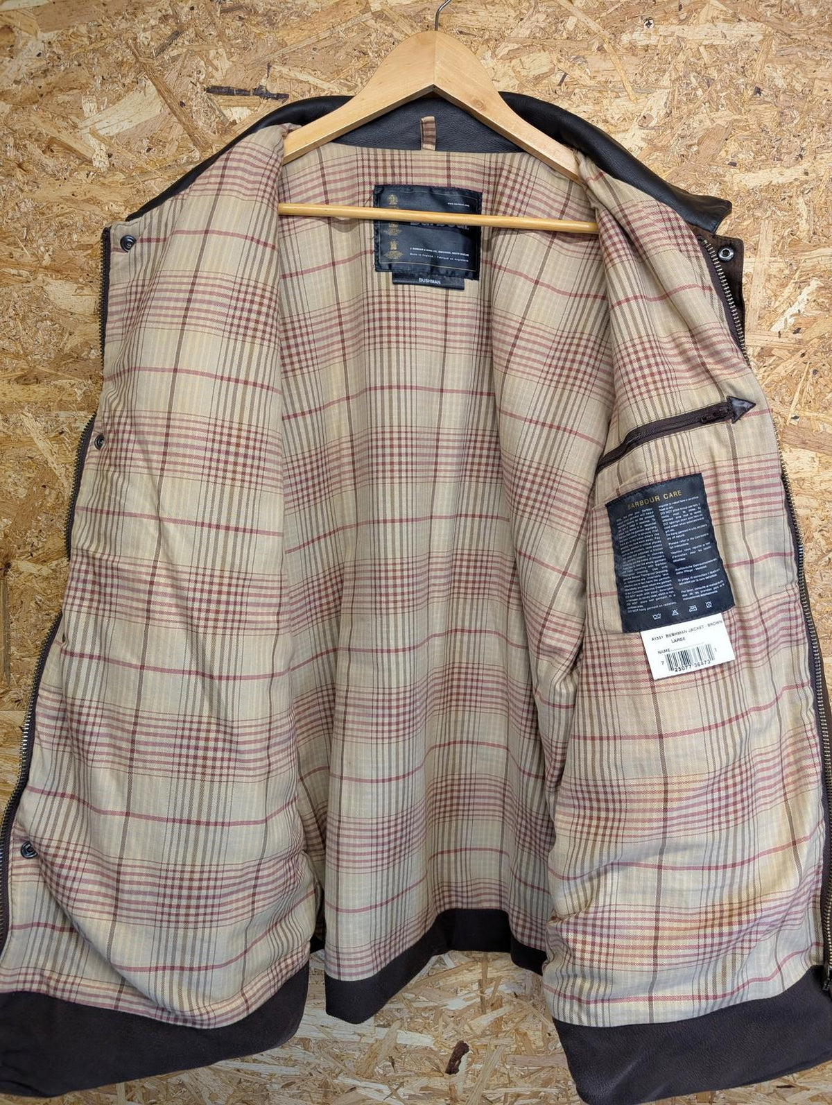 Barbour Bushman Jacket Large Men Waxed Cotton Brown England Made Tartan Leather
