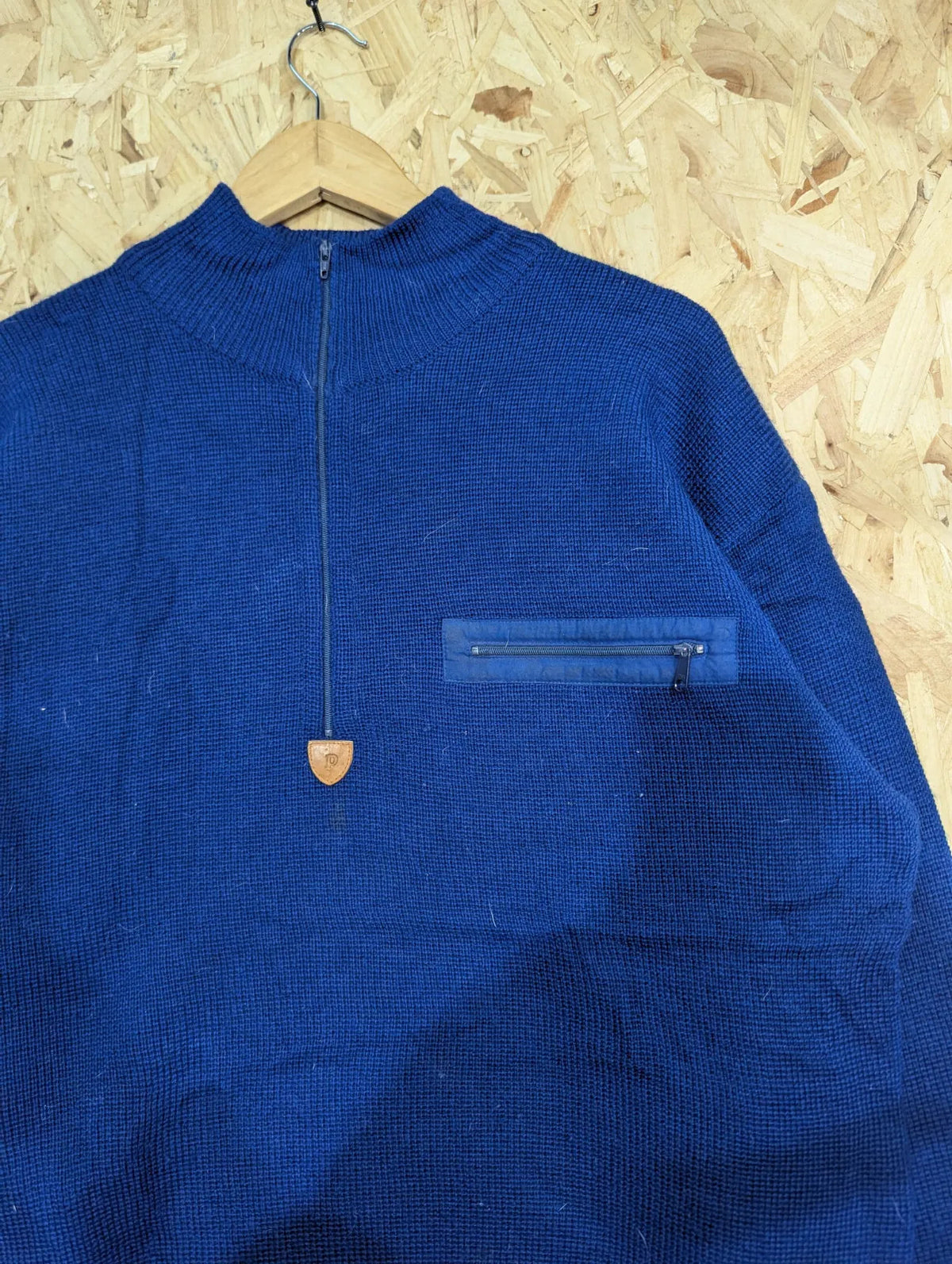 Patagonia Alpinist Heavy Wool Sweater Mens Large Blue Mock Neck Pocket Vintage