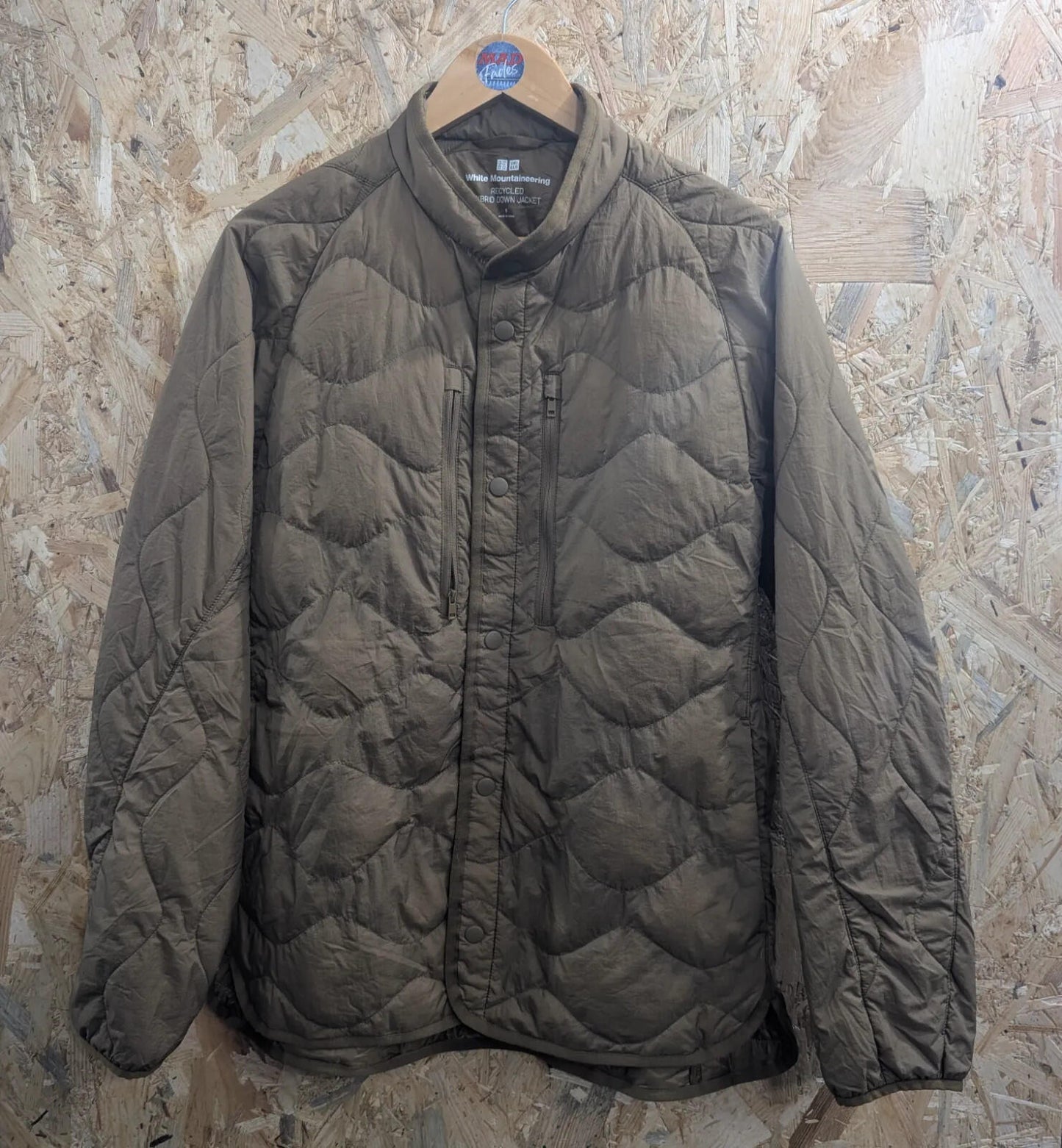 Uniqlo x White Mountaineering Jacket Mens Small Olive Khaki Quilt Hybrid Down