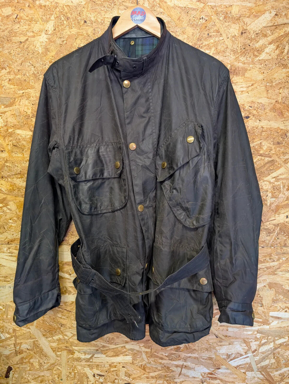 Vintage Barbour Beacon Jacket Wax Jacket Mens Medium C40 Black A132 Belted 90s