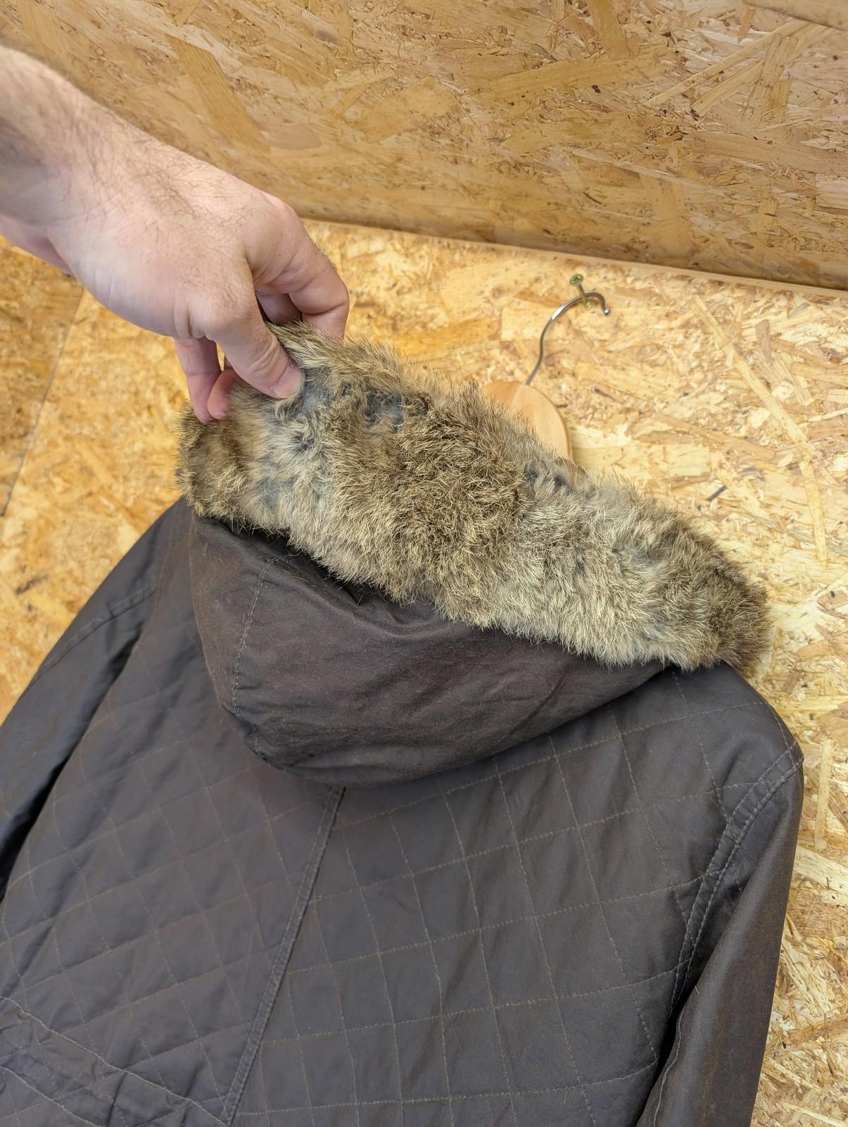 Belstaff Gold wax Jacket Size 12 Women 44 Quilted Brown Fur Trim Hood Biker