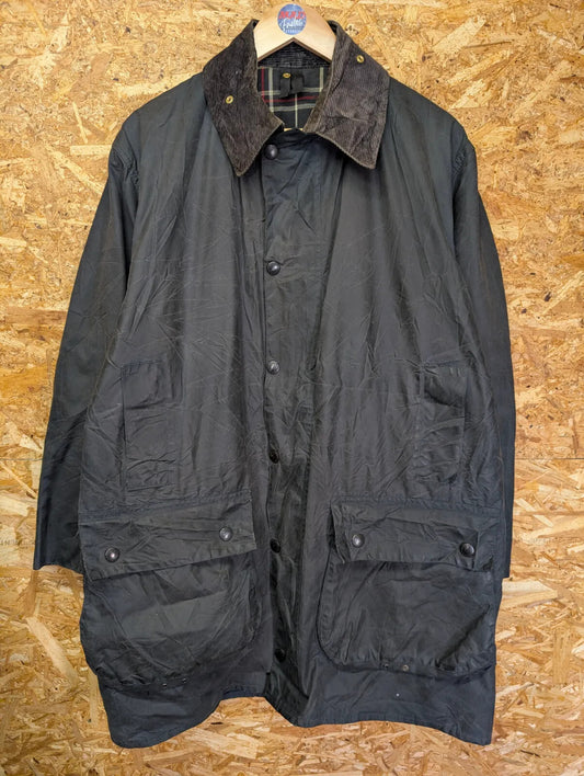 Vintage Barbour Border Wax Coat Mens Medium C40 Large Navy A205 Cord Collar 80s