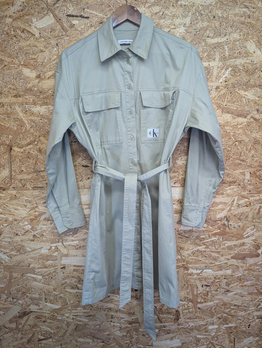 Calvin Klein Jeans Belted Shirt Dress Women S Button Front Beige