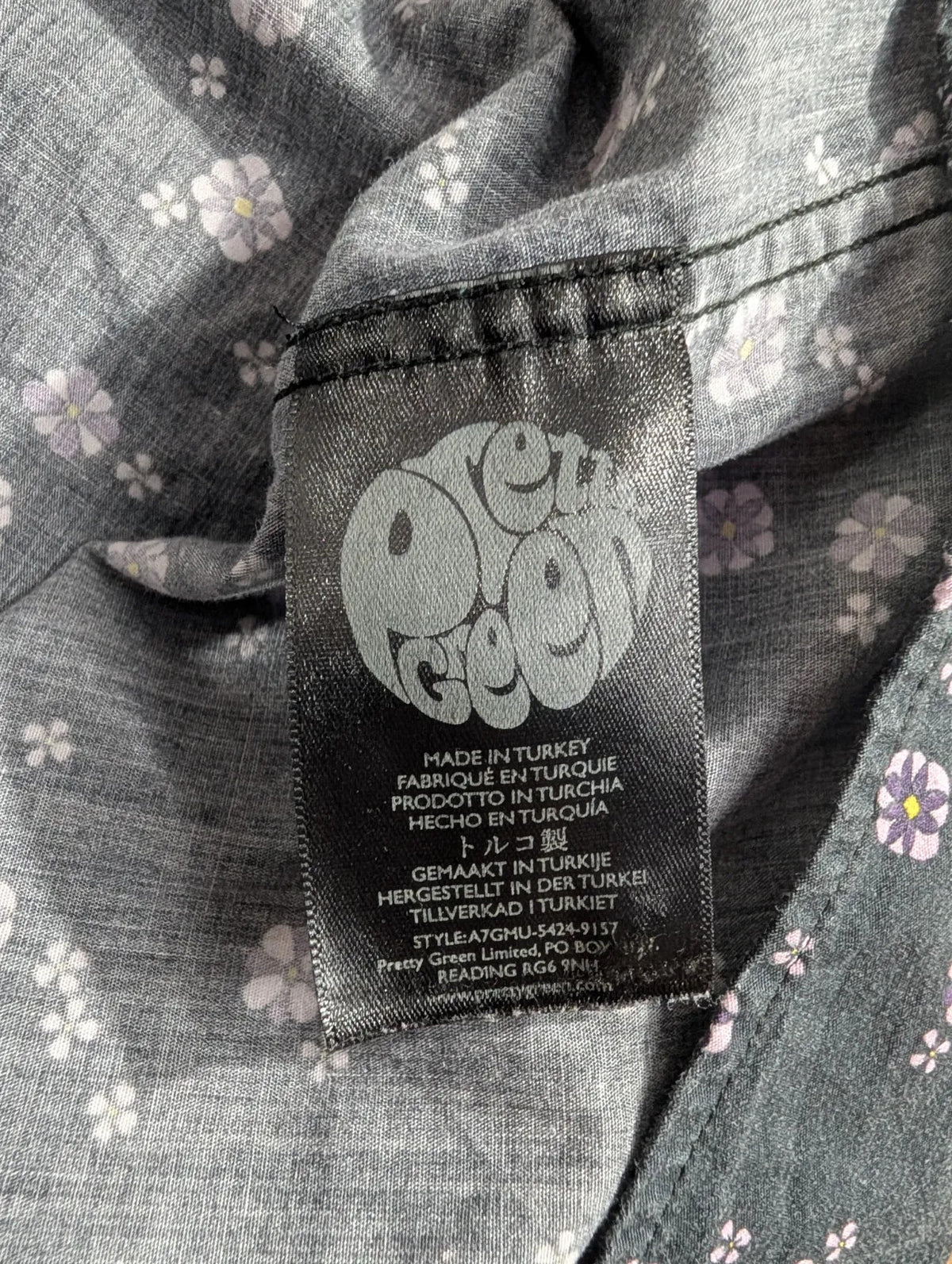Pretty Green Shirt Men Large Black Floral Print Slim Fit Long Sleeve Button Down