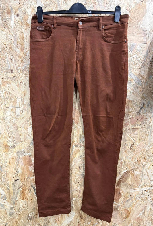 Wrangler Texas Stretch Jeans W34 L32 Men Straight Fit Brown Denim Zip Fly