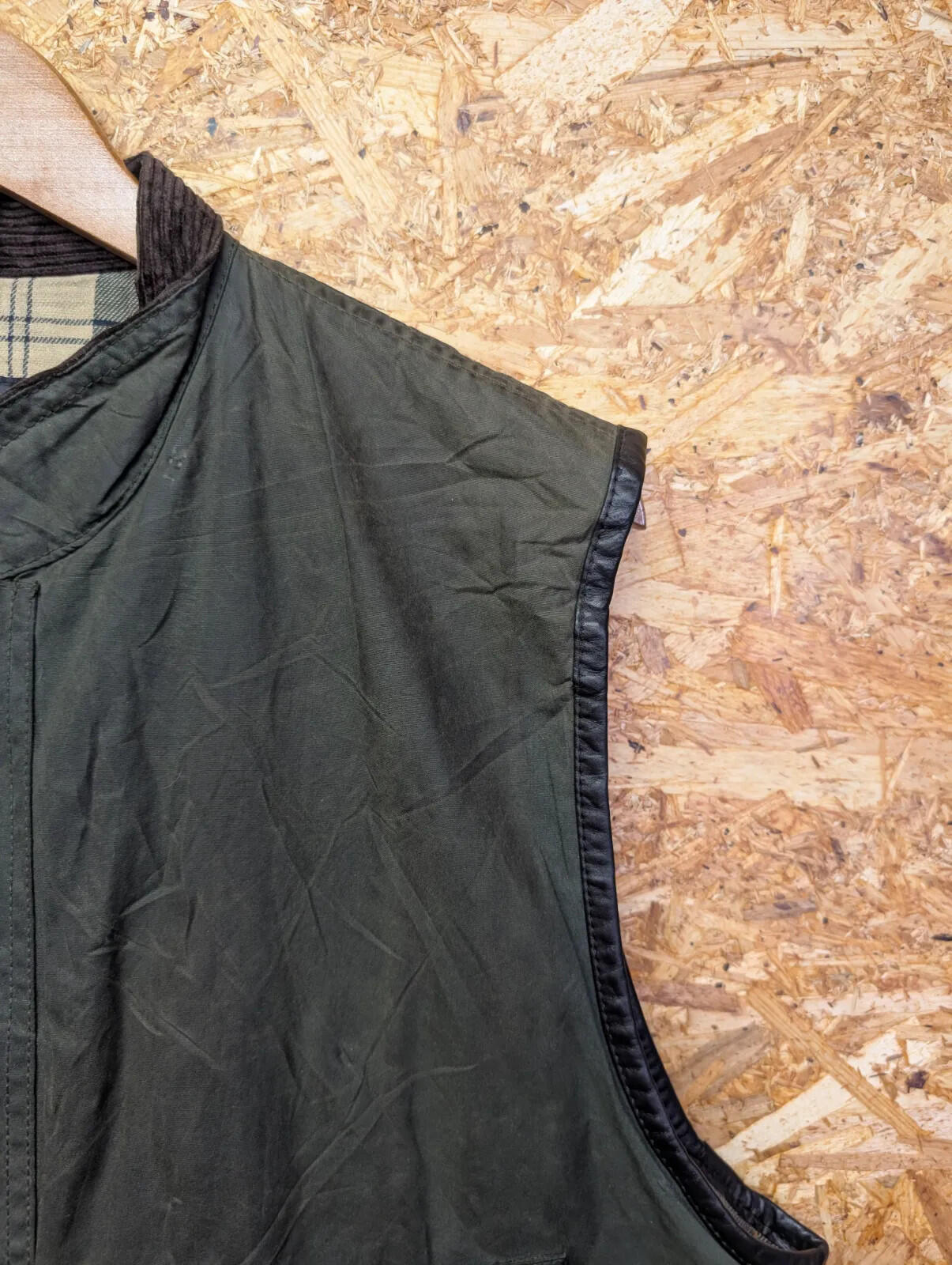 Barbour Westmorland Waxed Gilet Mens Large Olive Green Vest Tartan Bodywarmer