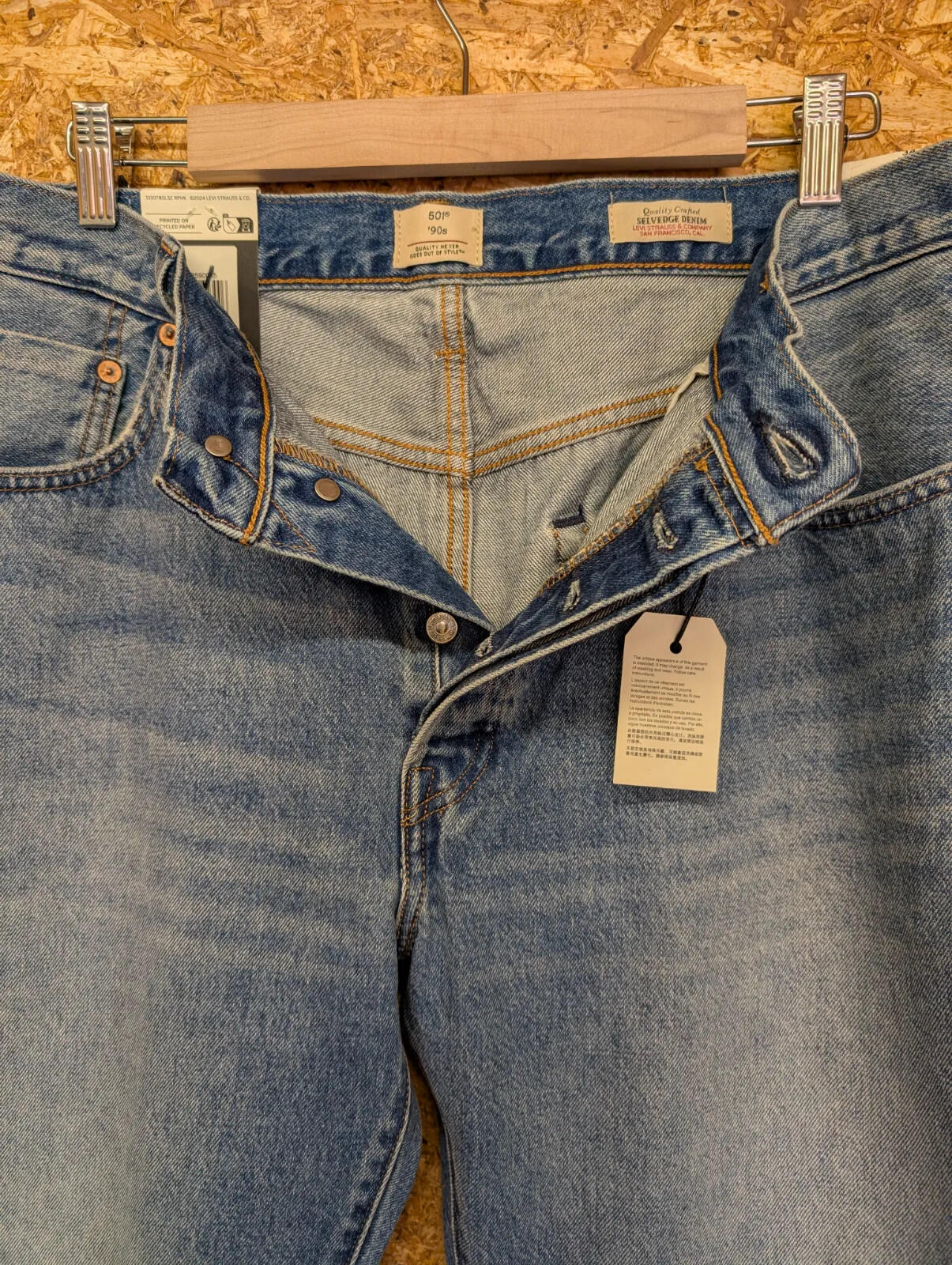 Levis 501 90s Jeans Mens W34 L30 Blue Distressed Denim Regular Straight Selvedge
