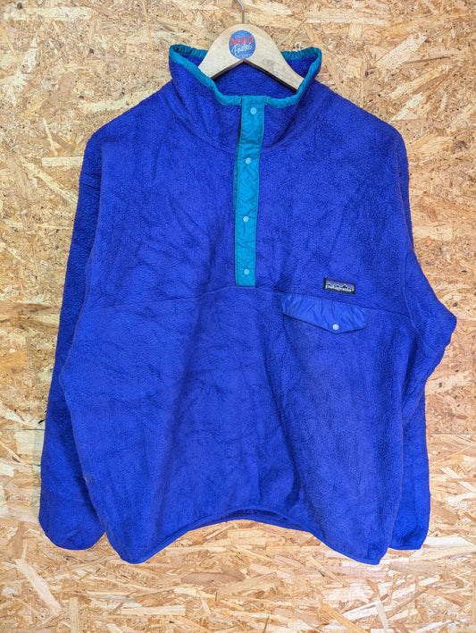 Vintage Patagonia Fleece Pullover Mens Large Blue Turqiouse Snap-T USA Made 90s