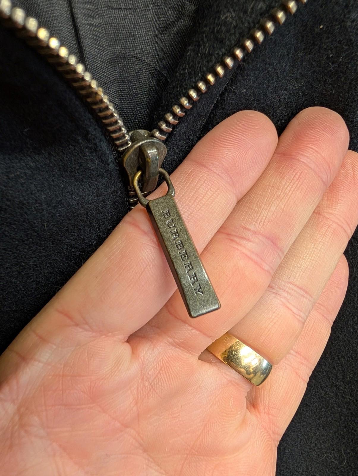 Burberry Wool Blend Coat Large 42 Men Vintage 90s Zip Black Winter Nova Jacket