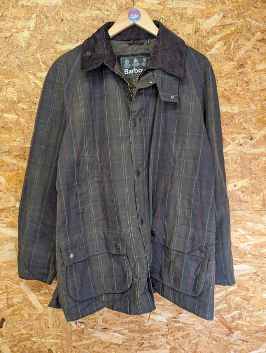 Barbour Hemming Padded Wax Jacket Mens XL Green Classic Tartan Quilted Corduroy
