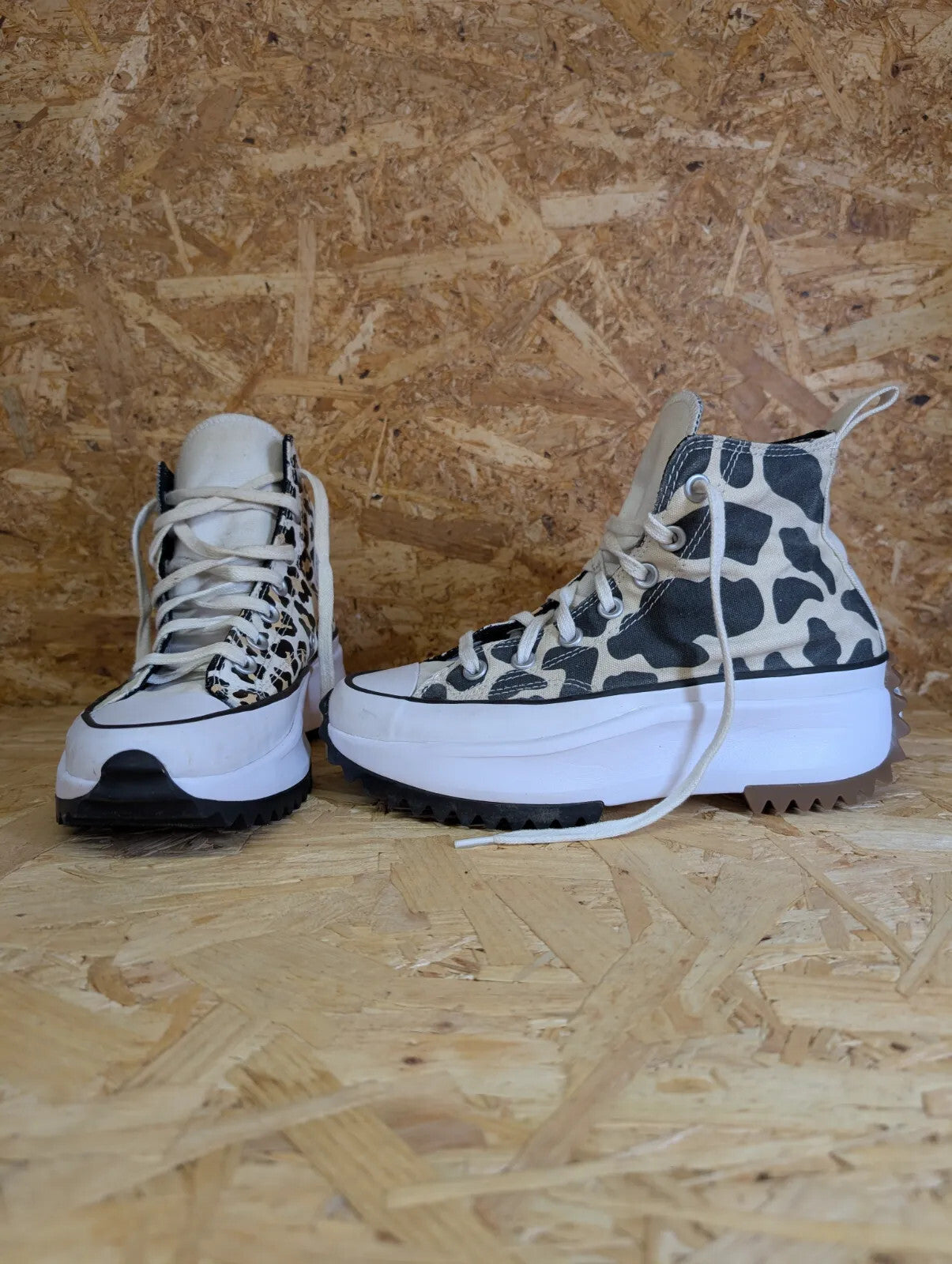Converse Run Star Hike Trainers UK5 White Brown Leopard Canvas Chuck Taylor