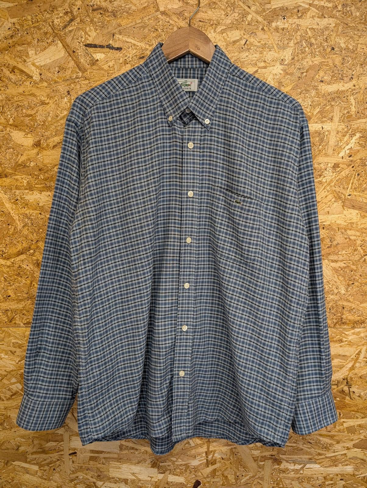 Lacoste Casual Shirt Large 42 Men Check Pattern Blue Long Sleeve Pocket Casuals