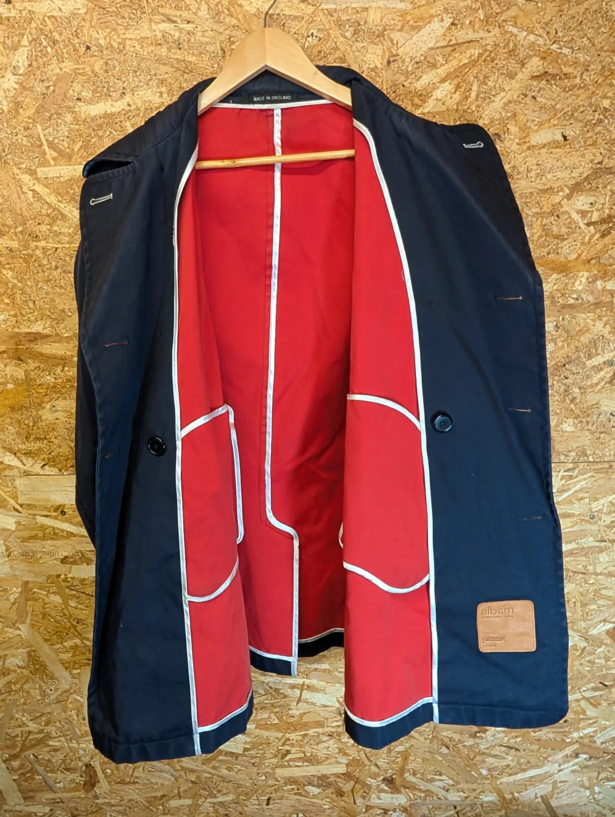 Albam x Gloverall Peacoat Mens XL Navy Blue Red Double Breasted Jacket Oi Polloi