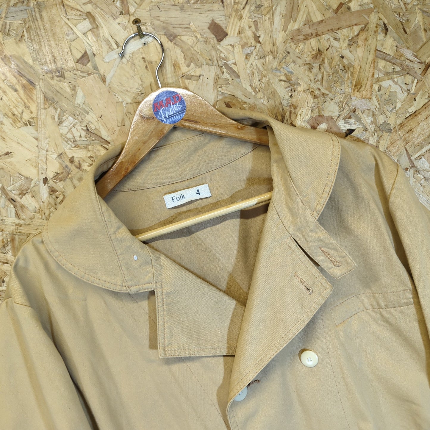 Folk Double Breasted Workwear Jacket Thick Cotton Peacoat Beige Tan Mens XL 4