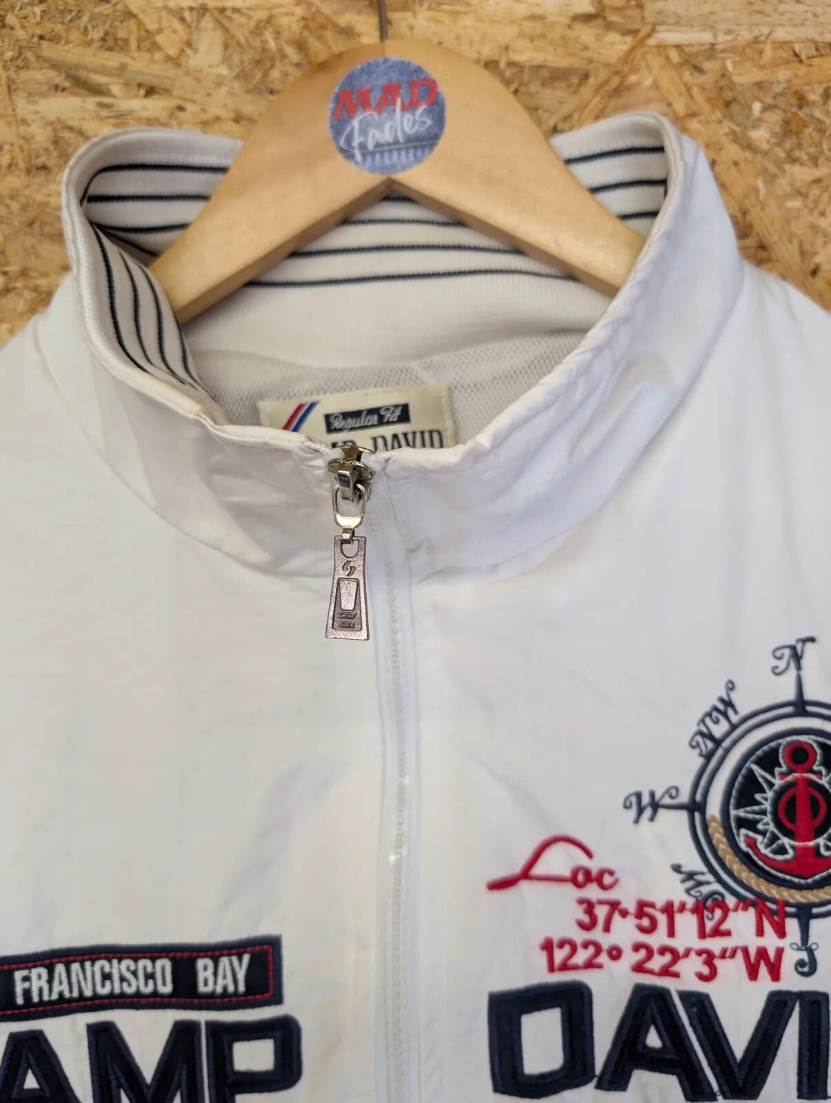 Camp David Bomber Jacket Mens XXL White Cotton Embroidered Graphic Full Zip Mesh