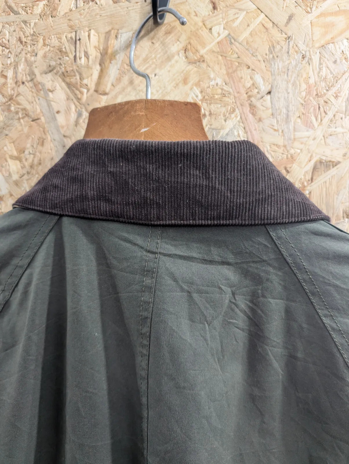 Barbour Waxed Jacket Womens UK16 Dark Green Cotton Cord Collar Beadnell Tartan