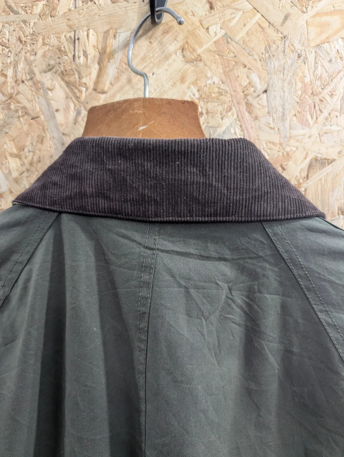 Barbour Waxed Jacket Womens UK16 Dark Green Cotton Cord Collar Beadnell Tartan