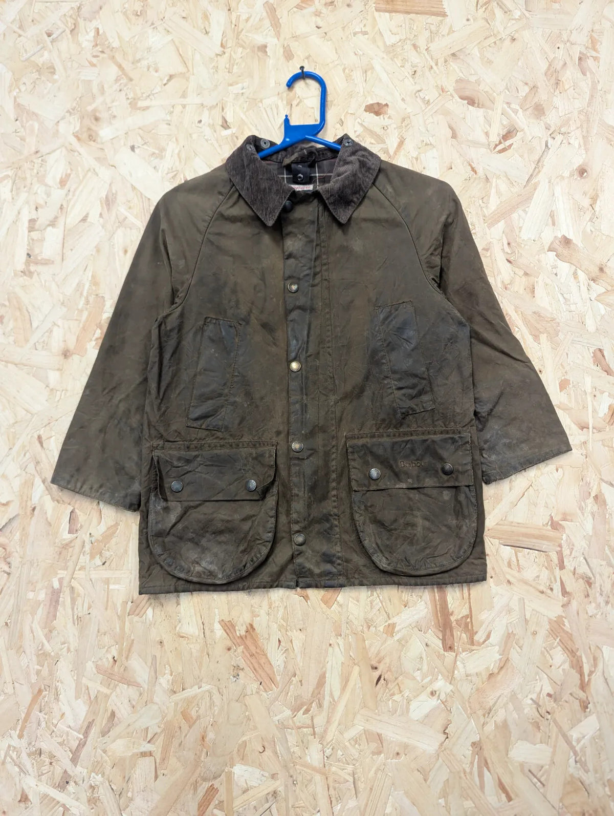 Barbour C20 Childrens Classic Jacket Medium Khaki Brown Wax Cotton Tartan VTG