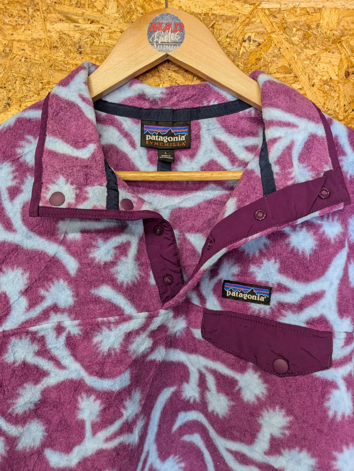 Patagonia Synchilla Fleece Large Pullover Purple Blue Snap-T Joshua Tree Pattern