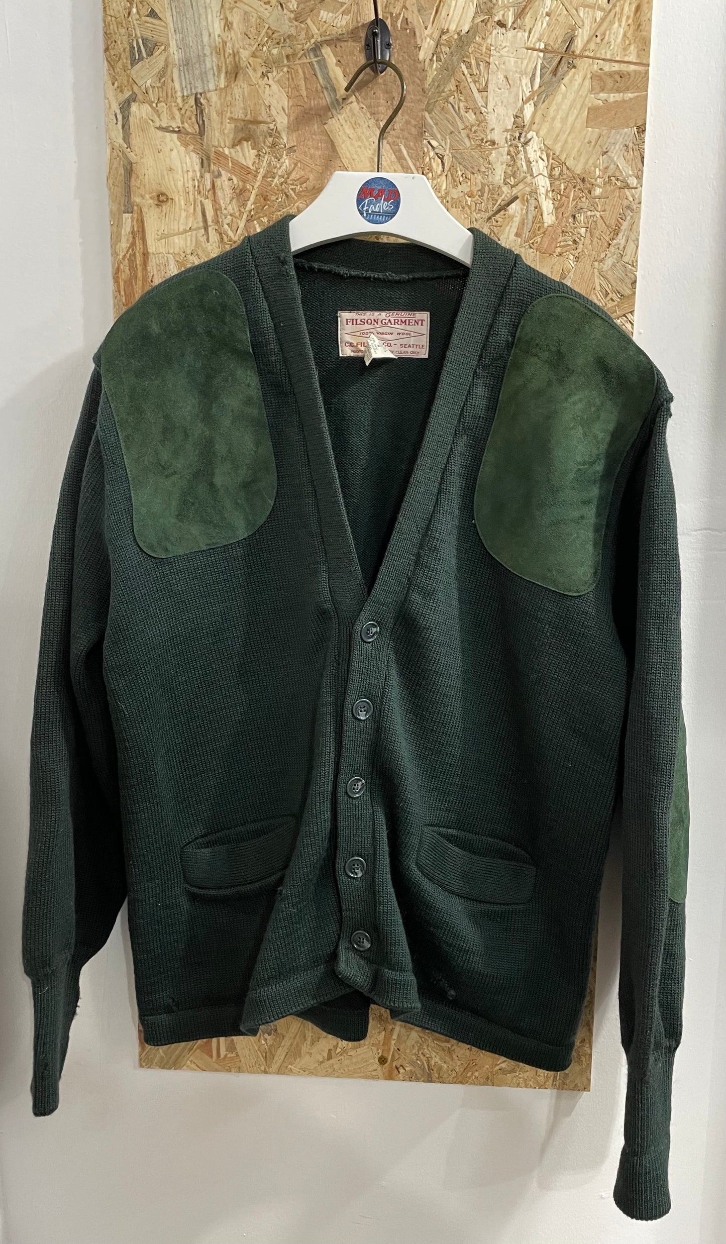 Filson Mens Vintage Green Wool Leather Cardigan Style 713 USA Made Size Medium