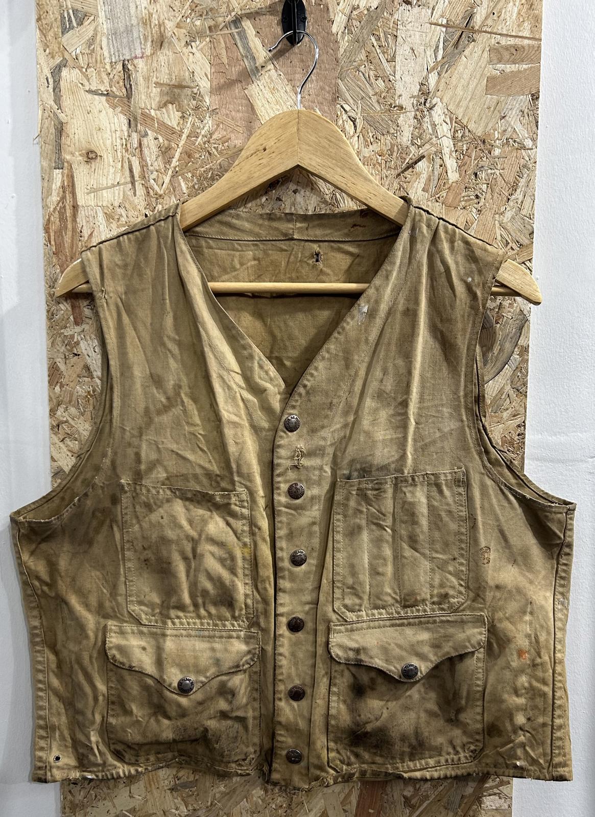 Vintage 50s Filson Dry Cloth Vest Medium Gilet Beige Made In USA Canvas