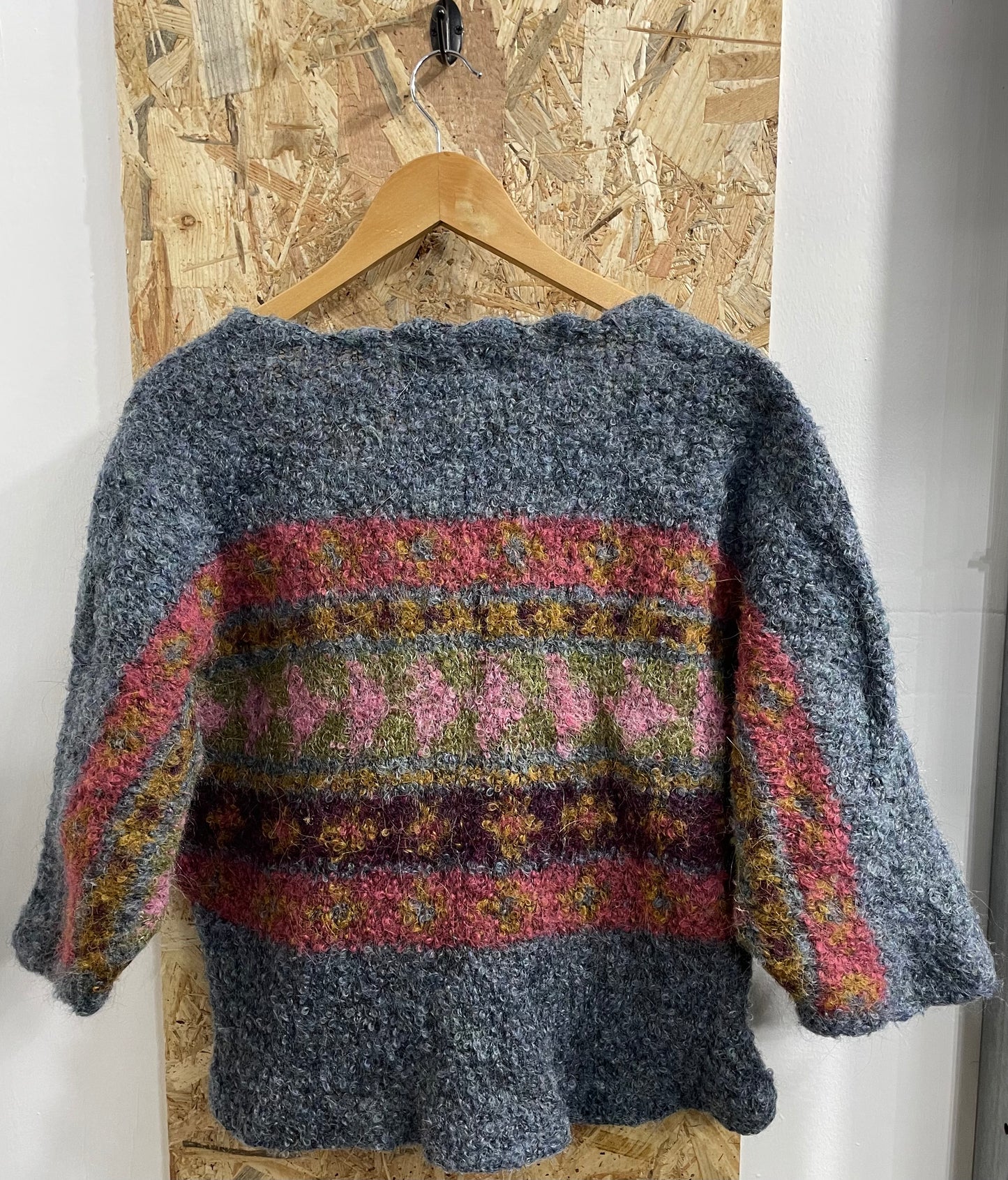 Forever Amano Multicoloured Patchwork Hand Knitted Wool Cardigan Small RRP £260