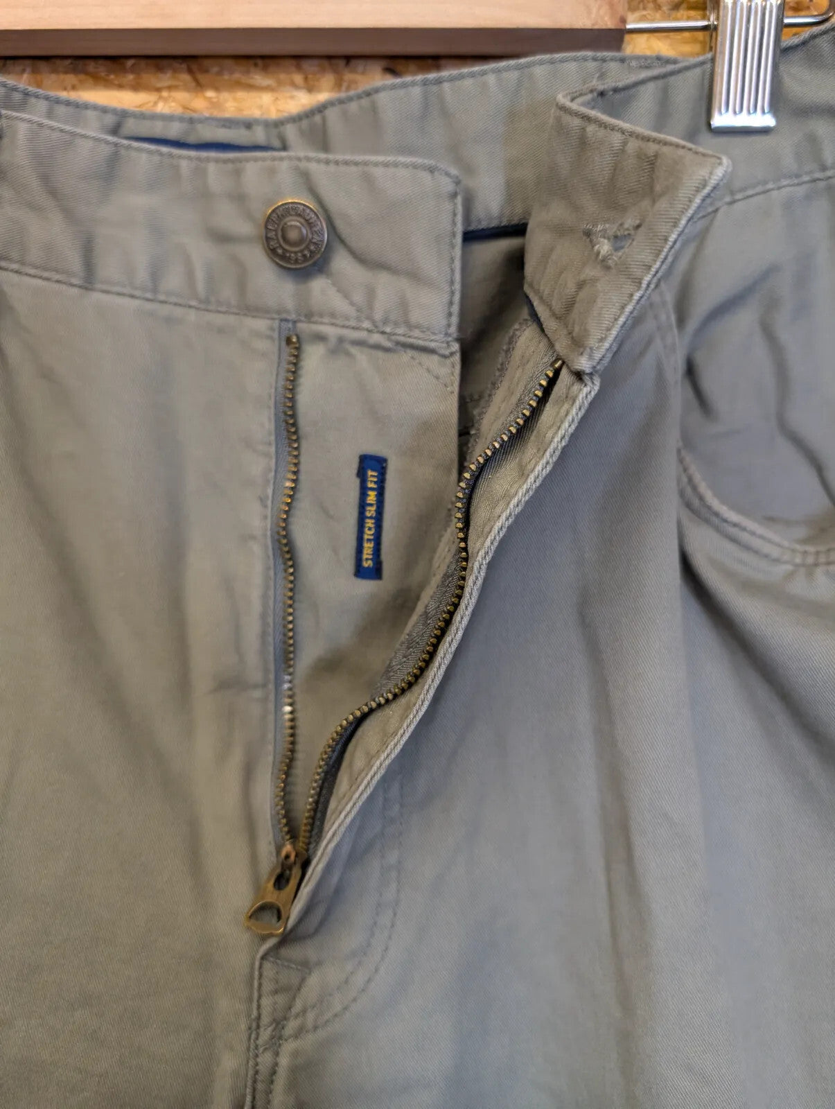 Ralph Lauren Chino Pants Men W36 L32 Grey Khaki Stretch Slim Fit Five Pocket Zip