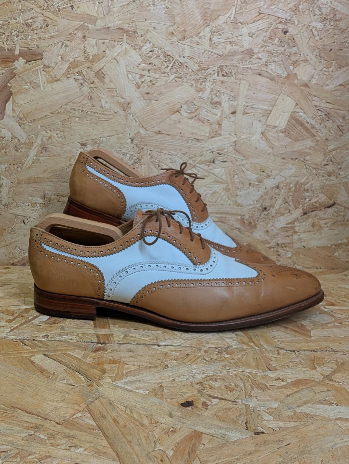 Mr Tredders Brogue Mens UK 11 EU 45 Vintage Leather Tan White Shoes