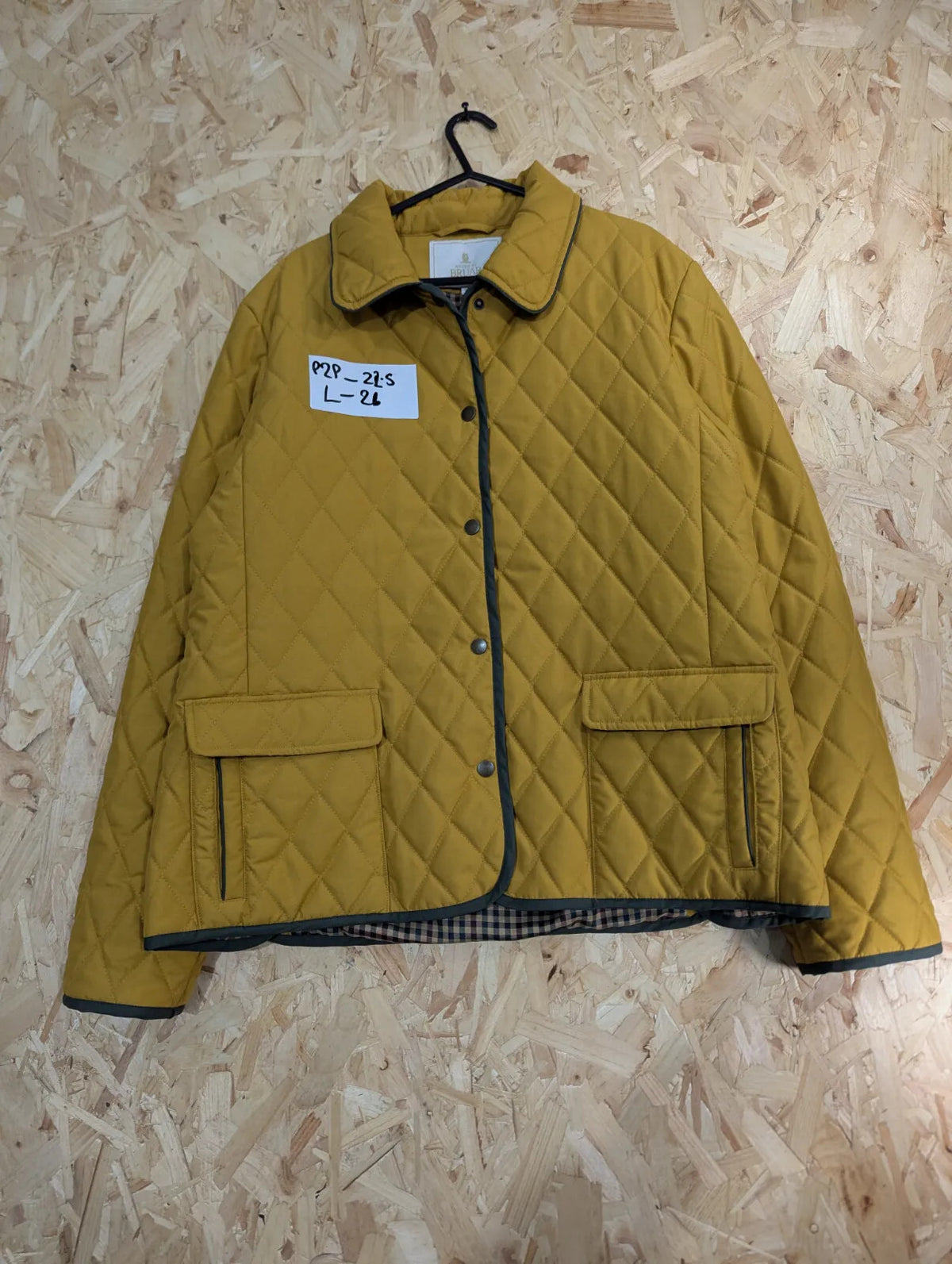 House Of Bruar Quilted Jacket Womens UK18 Mustard Snap Pockets Diamond Padded