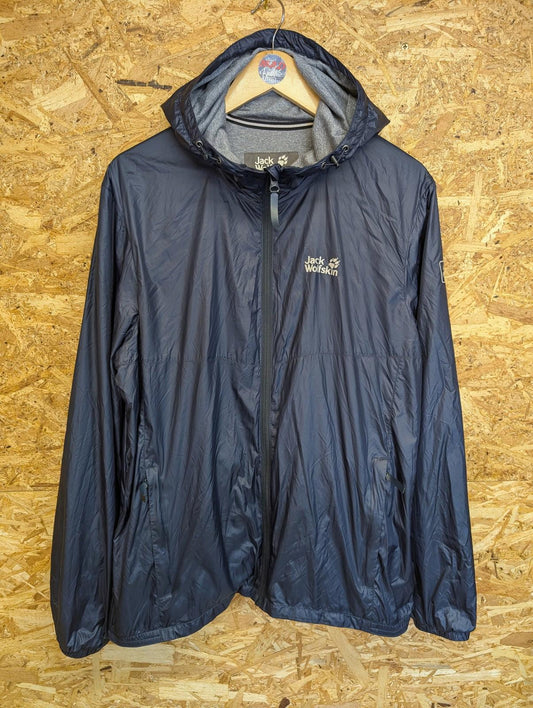 Jack Wolfskin Windbreaker Jacket Medium Men Lightweight Hooded Navy Blue Lined
