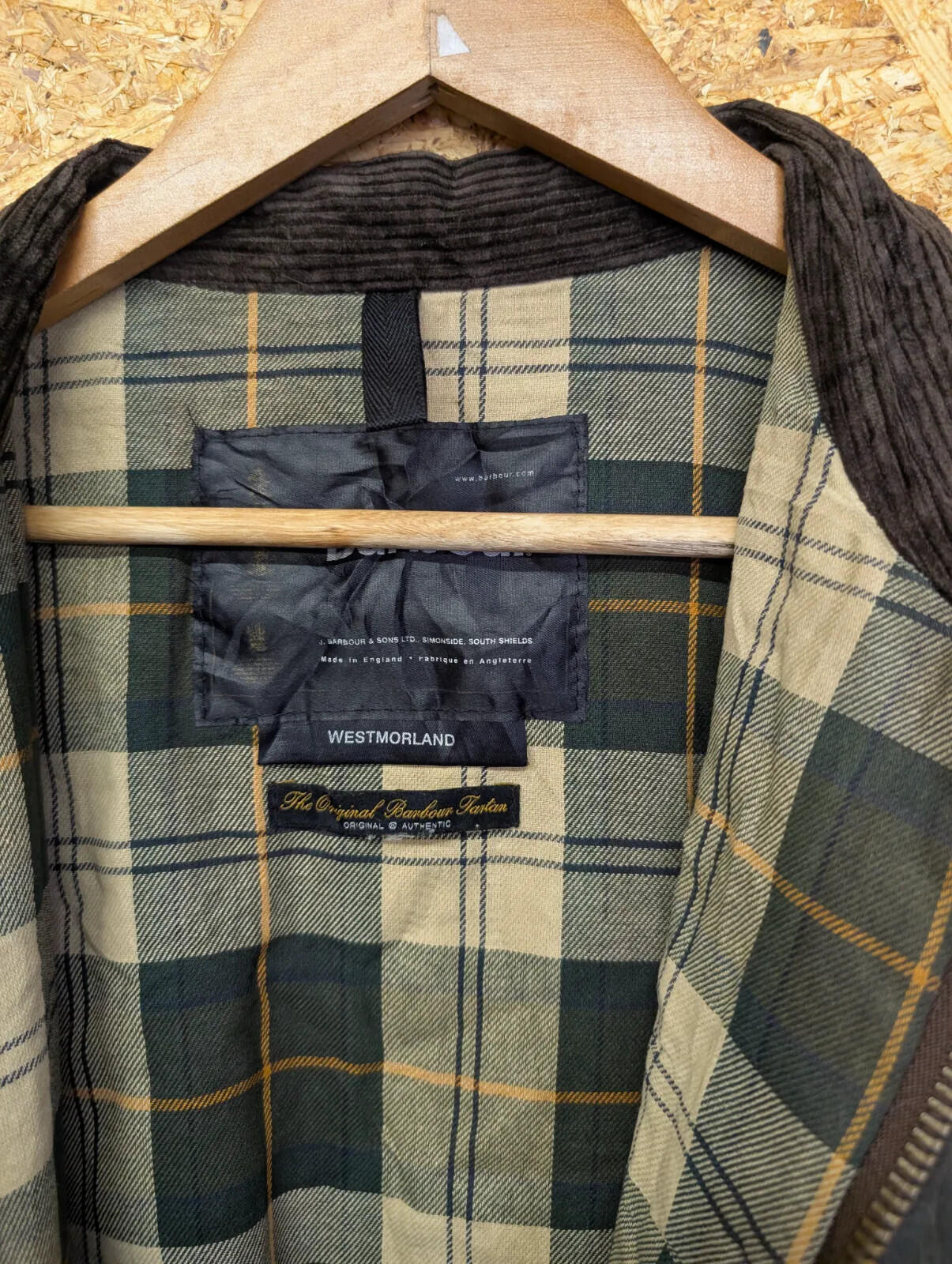 Barbour Westmorland Waxed Gilet Mens Large Olive Green Vest Tartan Bodywarmer