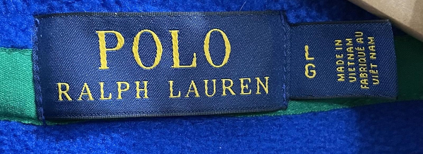 Ralph Lauren Polo Warm Fleece Pullover Jumper 1/4 Zip Blue Yellow Mens Large
