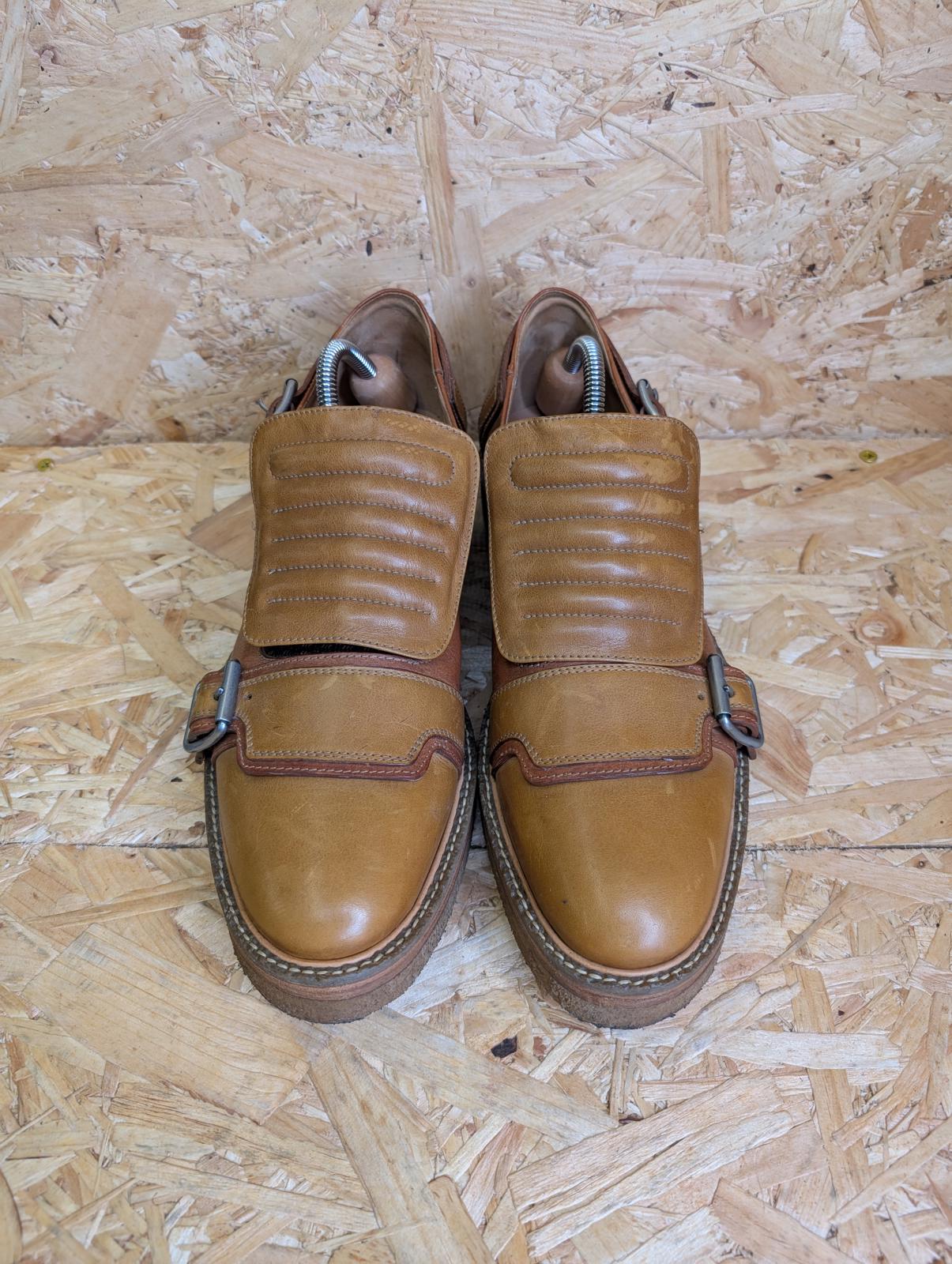 Dries van Noten Buckle Shoes UK 9 EU 43 Tan Brown Leather Gum Sole Made In Italy