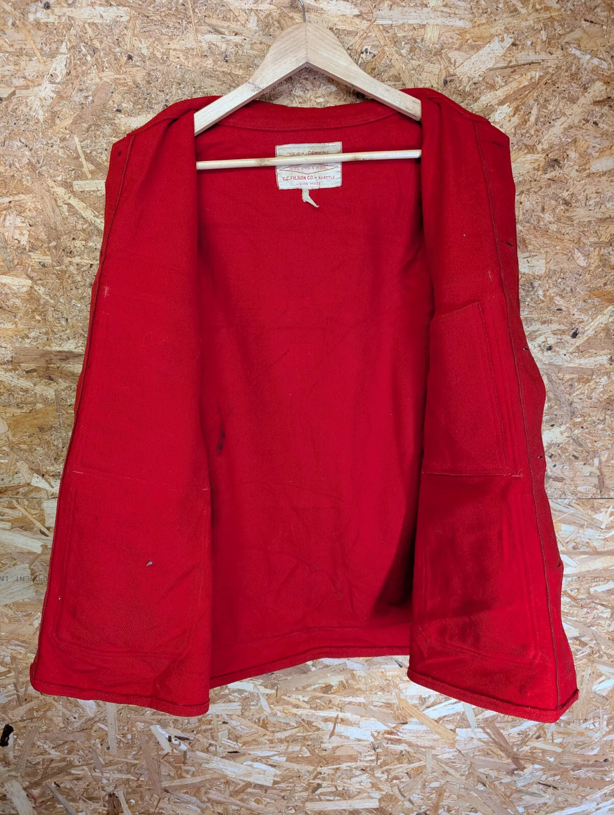 Filson Mackinaw Wool Cruiser Jacket Men Medium Red USA Union Made Vintage 60s