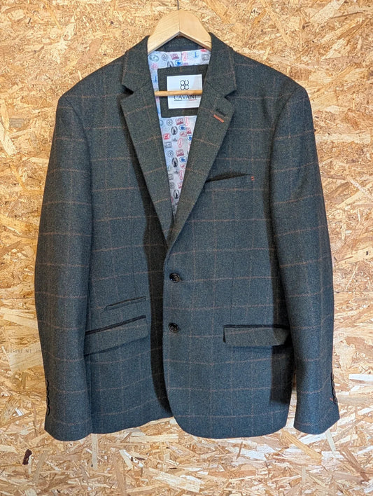 Cavani Tweed Blazer Mens UK XXL 46 Green Wool Checked Jacket Derby Button Up