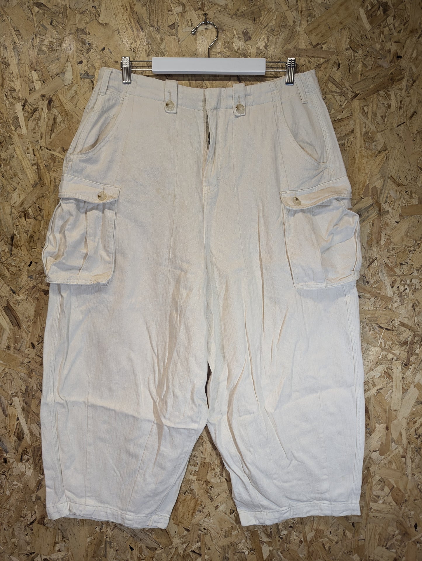 Jaded London Off White Cream Denim Cargo Parachute Pants Baggies Unisex W34