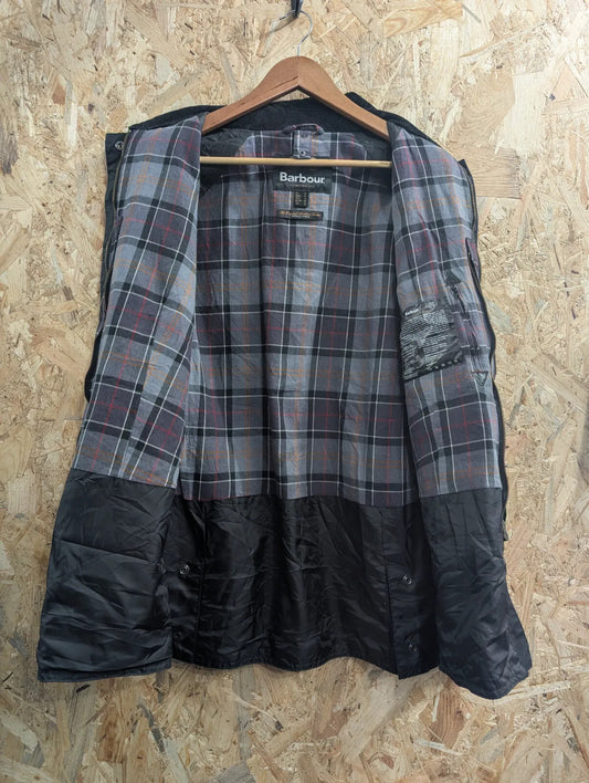 Barbour Beadnell Wax Jacket Womens Size UK 20 Black Cotton Tartan Cord Collar
