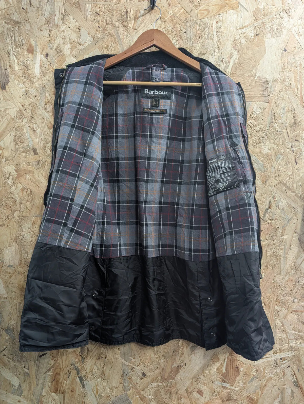 Barbour Beadnell Wax Jacket Womens Size UK 20 Black Cotton Tartan Cord Collar