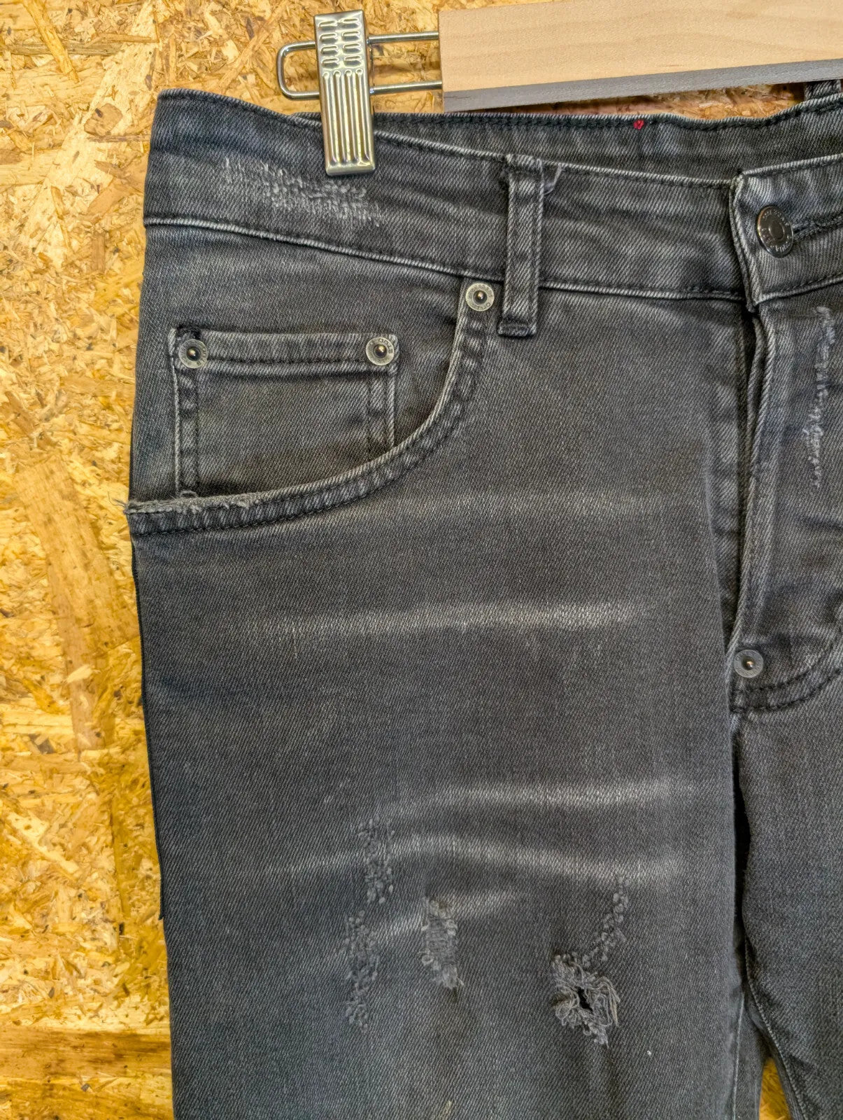 DSquared2 Jeans Mens Size W30 L32 Black Denim Distressed Slim Fit Button Italy