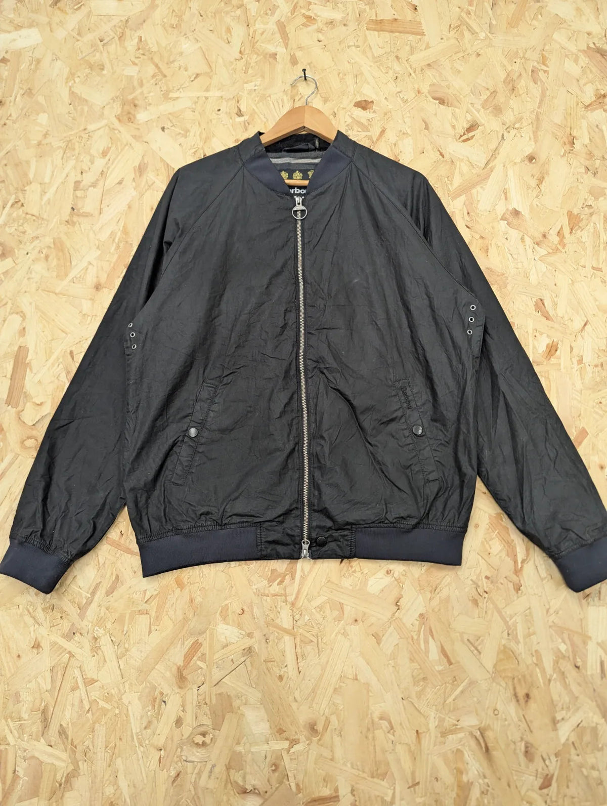 Barbour Silden Wax Jacket Mens Large Black 4oz Bomber Stand Collar Lightweight