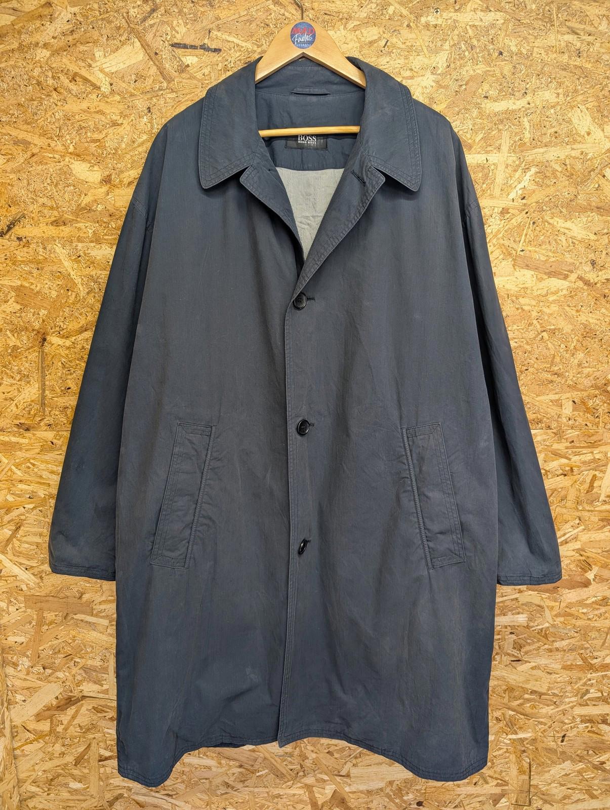 Boss Falcon Trench Coat Mens 2XL 52 Mac Button Front Navy Blue Vintage 90s