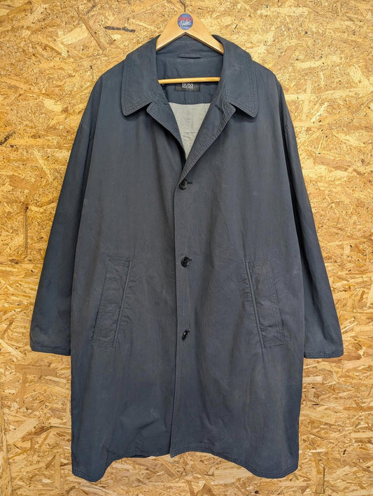 Boss Falcon Trench Coat Mens 2XL 52 Mac Button Front Navy Blue Vintage 90s
